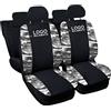 Rebeca Shop Copri-sedili Auto Compatibili per T-Roc Made In Italy Set Coprisedili Anteriori e Posteriori Logo Ricamato Airbag Compatibile (Nero/Mimetico Chiaro)