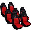 WOLTU Set Coprisedili Auto 7 Posti Seat Cover Protezioni Universali per Macchina Tessuto Poliestere Nero/Rosso