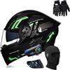 SONGDIQI Casco Moto Apribile Bluetooth, Omologato ECE Integrale Casco con Doppia Visiera Parasole(C10,L58~59CM)