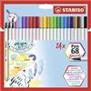 Stabilo Pennarelli Premium con punta a pennello per linee spesse e sottili Pen 68 brush - Pack da 24 - con 24 colori assortiti
