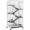 Yaheetech Gabbia per Coniglio Nano da Interno Esterno a 5 Ripiani Animali Domestici Grande in Metallo con 4 Rotelle Orientabili 64 x 43 x 131 cm Bianca