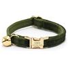 Generico Collare di gatto in velluto artificiale morbido personalizzato, Tag personalizzato del gatto, Collare del gatto inciso laser del bottone del metallo, circonferenza del collo 16-32 cm(Verde militare)