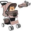 PawHut Passeggino per Cani Pieghevole Carrello per Animali Domestici Carrello Carrozzina Caffè 75 x 45 x 97cm