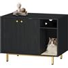 Hzuaneri Mobile Lettiera per Gatti, Mobiletto Lettiera Gatto, Casa per Gatto Multifunzione, Con Porta e Divisorio Separato, Armadietto per Gatti, Facile da Montare, Nero e Oro CB01504G