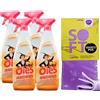 FEI FAN SET: 4x Detergente Spray -AMBRA- Il Miglior Formulato Che Profuma, Igienizza e Spolvera Ambienti e Superfici. Rimuove Germi e Batteri 750ml + Panno In Lattice SOFT, Formato 30x30