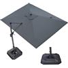 PURPLE LEAF Ombrellone da Giardino 2,7 x 3,5 m con Basi per Ombrellone, Ombrelloni da Esterno in Alluminio e Tela Protezione UV 50+ con Rotazione di 360° e 5 Posizioni Inclinabili, Grigio