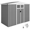 Outsunny Casetta da Giardino 2.7m² in Acciaio Zincato con 4 Prese d'Aria e 2 Finestre Trasparenti, Capanno Porta Attrezzi con Tetto Inclinato, Doppio Porte Bloccabili con Chiavi e Guanti Grigio Chiaro