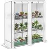 Outsunny Serra da Giardino con 2 Porte Avvolgibili, Scaffale a 3 Ripiani e Tasche Laterali, Serra per Orto, Struttura Acciaio e Copertura PE, per Piante Verdure Fiori Frutta, Anti UV, Bianco e Grigio