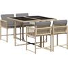 vidaXL Set Pranzo da Giardino 5 pz con Cuscini Beige Misto Polyrattan