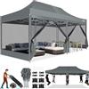 COBIZI Gazebo da giardino 3x6 m pieghevole impermeabile e stabile, con 6 zanzariere, Oxford 420D, protezione UV UPF 50+, montaggio rapido, altezza regolabile, borsa con ruote, Grigio