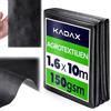 KADAX Telo pacciamatura Anti Erbacce 1,6 x 10 m - 150 g/m² Nero in Polipropilene - per aiuole e orto - Permeabile all'Acqua per irrigazione Senza ristagni