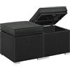 Yaheetech Ottomano Set di 2 Sgabelli Poggiapiedi da Giardino con Cuscino e Contenitore Intreccio in Rattan Cubo Panca con Coperchio Rimovibile Resistente 39 X 39 X 41 cm Nero/Grigio