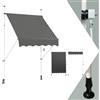 GYMAX Tenda da Sole a Bracci Regolabile in Altezza, Tenda da Sole con Manovella per Balcone, Tenda Impermeabile e Resistente al Sole, Altezza Regolabile da 2M a 3M, per Finestra (Grigio, 150CM)