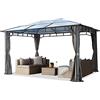 TOOLPORT Gazebo da giardino 3x4 m telaio in alluminio tetto in policarbonato da ca. 8 mm 4 teli laterali color grigio