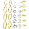 JeweBella 10 Paia Classico Orecchini Acciaio Chirurgico Donna Uomo Piccoli Orecchini Cerchio Anallergici Piercing Orecchini a Bottone Set Impilabili Orecchini a Lobo Orecchini Donna Argento/Oro