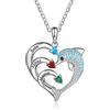 ALBERTBAND Collana personalizzata delfino a forma di cuore con 2-8 nomi con ciondolo inciso Birthstone per le donne Collana con promessa di famiglia per gioielli di San Valentino (3 nomi)