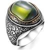 TAKILINGO Anello da uomo in argento Sterling 925 con pietra di peridoto verde di Zebercet con taglio speciale e Argento, 70 (22.3)