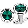 Hawson - Set di gemelli per uomo e donna, con cristalli Swarovski, per camicie nuziali, in confezione regalo, colore: argento verde scuro