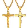 U7 Crocifisso Collana Uomo Croce Con Gesù Cristo Vintage Collana Uomo Oro Personalizzata Ciondolo Crocifisso Amuleto Religioso con Catena Regolabile 55+5 cm Regalo Cristiano Catolico