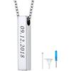 U7 Collana Personalizzata Urna per Ceneria Barra Verticale Acciaio Inossidabile Impermeabile Collana Commemorativa Ciondolo Barra Incisione con Catena Acciaio 46cm + 5cm colore argento