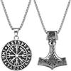 OIDEA Set di collane da uomo vichingo: collana in argento con ciondolo a forma di martello di Thor, nodo celtico, simbolo norreno, rune, bussola, amuleto, gioiello regalo per uomini e donne, O0970019