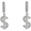 PAMTIER Orecchini Dollaro Zircone Cubico per Collana Abbinata di Compleanno da Donna Hip Hop da Uomo Argento