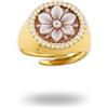 gioiellitaly Anello chevalier regolabile in argento 925 dorato cammeo fiore inciso a mano gioiello artigianale Made in Italy
