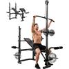 SPORTNOW Panca Palestra Multifunzione Regolabile con Rack Bilanciere, Panca Preacher Curl, Panca Pesi Inclinabile Piana con Leg Extension, Barra Lat Pull Down, Allenamento Palestra Casa, Nero