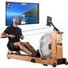 Skandika Vogatore ad acqua Lykke: serbatoio a 90°, vogatore in legno massiccio di faggio per la casa, compatibile con l'app Kinomap (Legno chiaro)