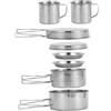 Licsaliwe Set da cucina da campeggio in acciaio inossidabile per 3-4 persone, pentole leggere impilabili per zaino in spalla e picnic