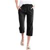 Generico Pantaloni Lino Donna Capri,Pantaloni 3/4 Donna Estivi Vita Alta Larghi Leggeri Pinocchietto Tinta Unita Elastico in Vita Coulisse Jogging Yoga Pantaloncini Sportivi Casual con Tasca