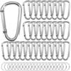 SEUNGCH Moschettone a D in alluminio resistente da 6 cm e portachiavi, 50 portachiavi in argento resistente alla corrosione per chiavi, sport all'aria aperta, escursionismo, campeggio, pesca e attrezzatura da
