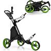 LIFEZEAL Carrello da golf pieghevole, 3 ruote con freno a pedale, carrello da golf con 3 posizioni regolabili in altezza, pieghevole con portaombrello, portabottiglie e borsa (verde)