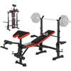 HOMCOM Panca Palestra Multifunzione con Supporto Bilanciere e Schienale Regolabile 3 Livelli, Panca Pesi Inclinabile con Leg Extension, Portapesi, Allenamento Palestra Casa, Rosso e Nero