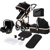 NADDLILY Passeggino Trio, Passeggino 3 in 1 con Spinta Reversibile a Due Vie, Trio Passeggino Neonati con Accessori, Carrozzina per Neonati con Design Portatile Pieghevole Un Clic (588 Black Gold)