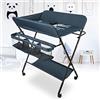 Homewell Tavolo per pannolini pieghevole con cesto portaoggetti, materasso per pannolini regolabile in altezza, cintura di sicurezza e 4 ruote con freno, per neonato e neonato, 80 x 66 x (92/95/98) cm