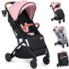COSTWAY Passeggino Leggero per Neonati con Tettuccio, Schienale e Poggiapiedi Reclinabili, Passeggino Pieghevole con Portabicchieri, Cestello Portaoggetti, per Bambini 0-3 Anni (Rosa)