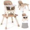 COSTWAY 6 in 1 Seggiolone Pappa per Bambini, Seggiolone per Neonati Convertibile, con Vassoio Rimovibile e Regolabile, Imbracatura a 5 Punti, Tavolo per Costruzioni, per Bambini 6+Mesi (Marrone+Beige)
