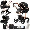 Magic ZC Pelle PU Passeggino Trio, Passeggino 3 in 1 con Doppia Modalità Push Reversibile, Trio Passeggini Neonati con Grande Navicella, Carrozzina Neonati in Alluminio Pieghevole (L518 Black)