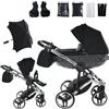 Junama Passeggino TRIO Diamond S 01 Nero e Argento - 2in1 3in1 4in1 + ombrellino (2 in 1 con Adattatori)