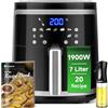 Aigostar 30IBT - Friggitrice ad Aria XXL,1900W, 7L, Air Fryer Senza Olio con 7 Scelte Già Programmate, Pannello Touch a Led, Cestello Removibile anti Aderente, Mantenimento Calore, 20- Ricette, Nero