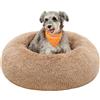 Feandrea Cuccia Cane Interno, Cuccia per Cani, Lettino per Animali Domestici a Ciambella, Cuscino Sfoderabile e Lavabile, Tappeto di Peluche, Diametro 70 cm, Marrone Cammello PGW039K01
