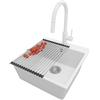 PRIMAGRAN Lavandino da Cucina Bianco 48x50cm, Lavello in Granito a 1 vasca + Rubinetto 40x20cm + Set di accessori, Lavabo da Cucina Incasso al Mobile 50cm - Riga S294