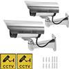 TIMESETL 2 pacchetti di telecamere finte d'argento, telecamera di sicurezza finta impermeabile a forma di proiettile con LED rosso lampeggiante + segnali CCTV + viti