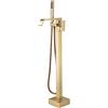 ASumPio Rubinetto Miscelatore Moderno Per Vasca Da Bagno Rubinetto Per Vasca Freestanding Con Cascata Calda E Fredda E Doccetta Rubinetto Per Vasca Da Bagno Con Miscelatore Per Doccia (Oro Spazzolato)
