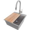 PRIMAGRAN Lavandino da Cucina Grigio 43x50cm, Lavello in Granito a 1 vasca + Rubinetto 40x20cm + Set di accessori, Lavabo da Cucina Incasso al Mobile 45cm - Riga S181