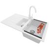 PRIMAGRAN Lavandino da Cucina Bianco 90x50cm, Lavello in Granito a 1,5 vasche + Rubinetto 32x20cm + Set di accessori, Lavabo da Cucina Incasso al Mobile 60cm - Copenhagen Duo S042