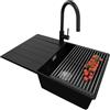 PRIMAGRAN Lavandino da Cucina Nero 78x50cm, Lavello in Granito a 1 vasca + Rubinetto 40x20cm + Set di accessori, Lavabo da Cucina Incasso al Mobile 50cm - Copenhagen Top S515