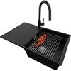 PRIMAGRAN Lavandino da Cucina Nero 78x50cm, Lavello in Granito a 1 vasca + Rubinetto 40x20cm + Set di accessori, Lavabo da Cucina Incasso al Mobile 50cm - San Francisco Level S045