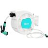 Outsunny Avvolgitubo da Giardino Retrattile con Tubo dell'Acqua 25+2 m, Avvolgitubo da Parete Girevole a 180°, Avvolgitubo Automatico con Blocco e 7 Getti per Irrigazione in PP, Verde e Grigio Chiaro